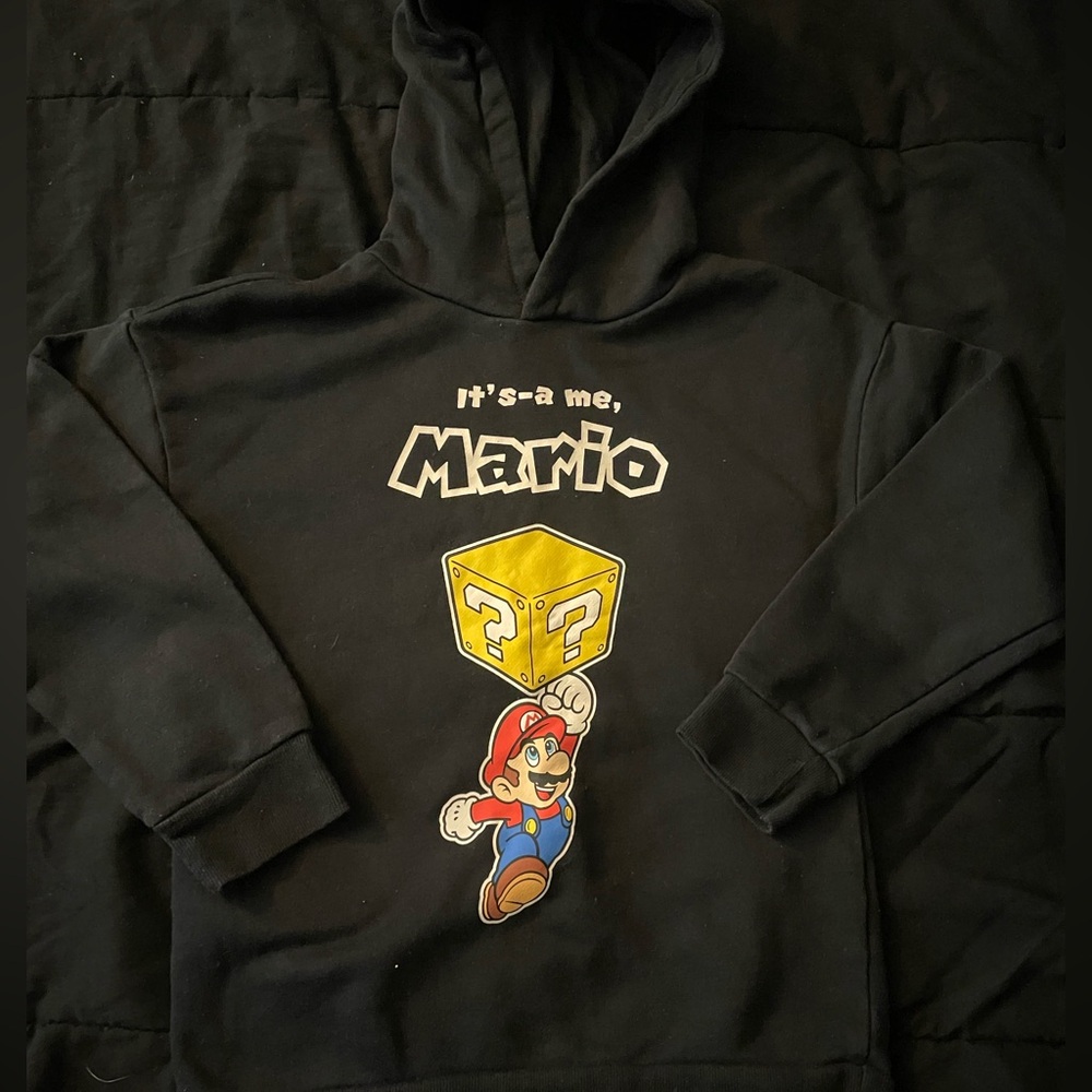 Super Mario Black Hoodie with Graphic Print